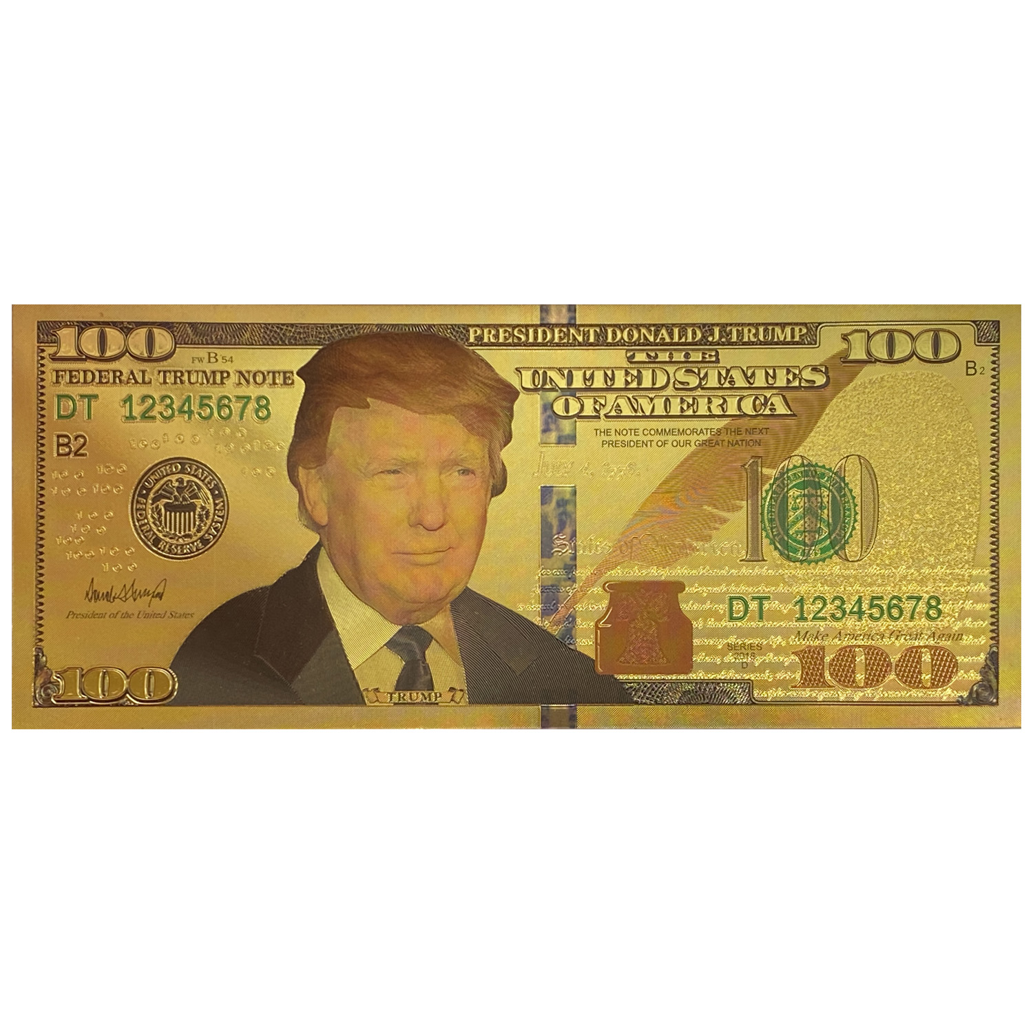  🔍  اسکناس ۱۰۰ دلار آمریکا طرح دونالد ترامپ طلای 24 عیار